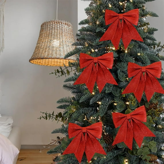 sruoe Christmas Bows, Christmas Tree Topper Bow, Wreath Bows Xmas Ornaments, Christmas Tree Accessories, Indoor Outdoor Hoiday Decor, Long Streamer Ribbon for Farmhouse Christmas Decoration, Red