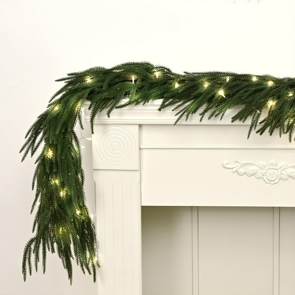 sruoe Christmas Garland, Artificial Garland Greenery, Faux Greenery Garland, Fake Flowers Garland Vine, Indoor Mantle, Hanging Maple Leaf Garland for Home, Holiday, Wedding Party Decoration Rattan