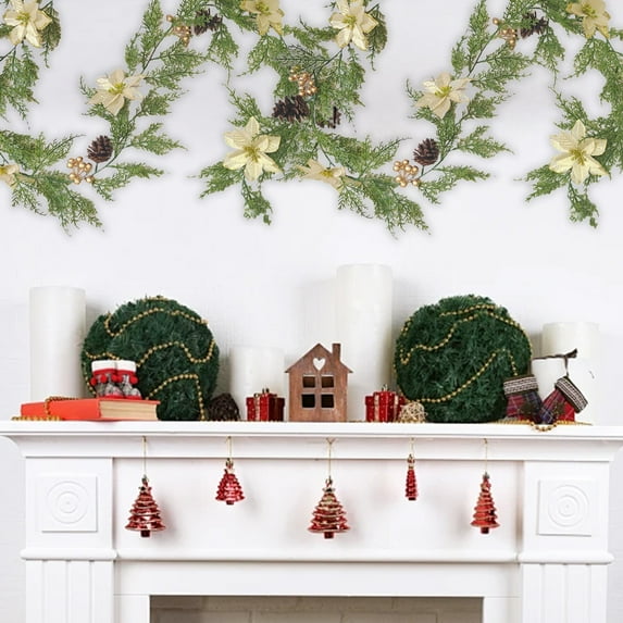 sruoe Christmas Garland, Artificial Garland Greenery, Faux Greenery Garland, Fake Flowers Garland Vine, Indoor Mantle, Hanging Maple Leaf Garland for Home, Holiday, Wedding Party Decoration Rattan
