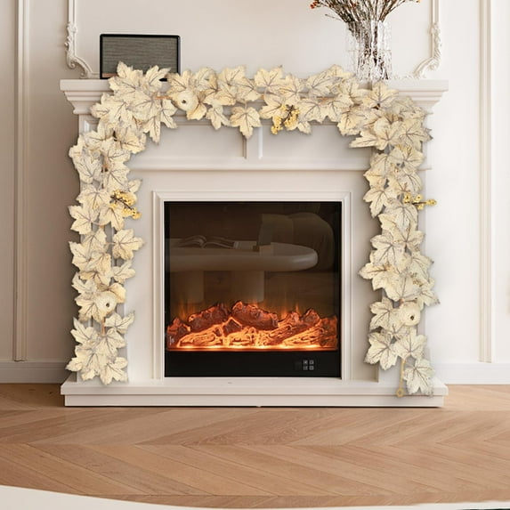 sruoe Christmas Garland, Artificial Garland Greenery, Faux Greenery Garland, Fake Flowers Garland Vine, Indoor Mantle, Hanging Maple Leaf Garland for Home, Holiday, Wedding Party Decoration Rattan