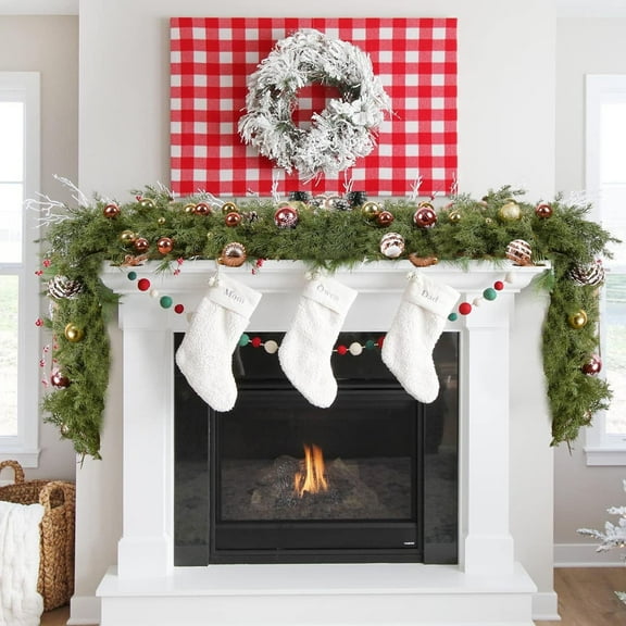 sruoe Christmas Garland, Artificial Garland Greenery, Faux Greenery Garland, Fake Flowers Garland Vine, Indoor Mantle, Hanging Maple Leaf Garland for Home, Holiday, Wedding Party Decoration Rattan