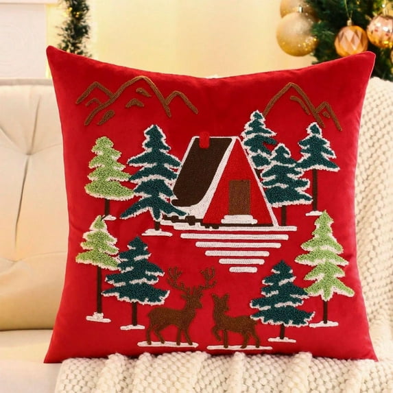 sruoe Christmas Pillow Cover, Christmas Pillow Case, 17x17 in Soft Flock Christmas Pillow Cover, Christmas Pillow Sham for Christmas Decoration, Decor Car Bed Sofa
