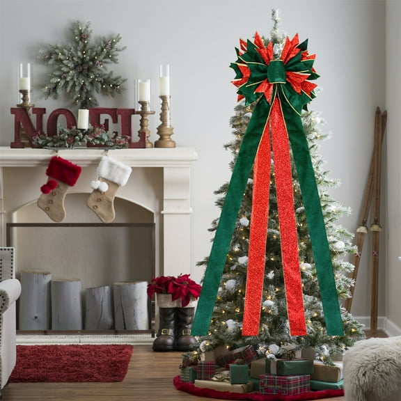 sruoe Christmas Tree Bow Decoration, Christmas Tree Topper, Velvet Bows for Christmas Tree, Gift Packag Bow Ribbon, Lightweight Hanging Christmas Bows for Home Front Door Party Decor, Multicolor
