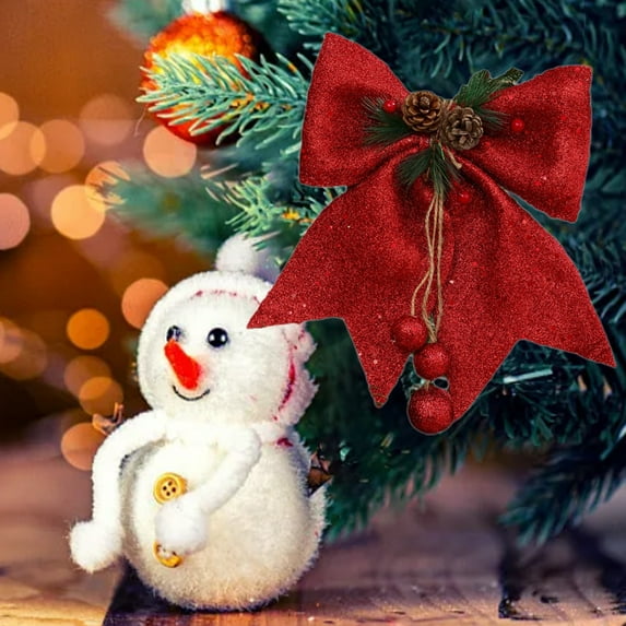 sruoe Christmas Tree Bow Decoration, Christmas Tree Topper, Velvet Bows for Christmas Tree, Gift Packag Bow Ribbon, Lightweight Hanging Christmas Bows for Home Front Door Party Decor, Red