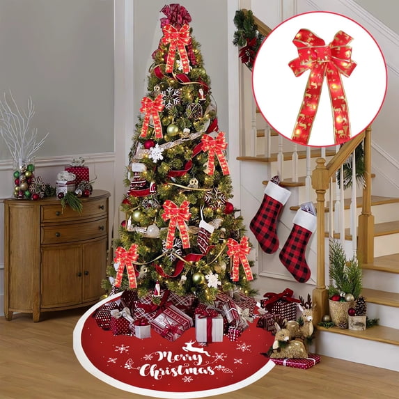 sruoe Christmas Tree Bow Decoration, Christmas Tree Topper, Velvet Bows for Christmas Tree, Gift Packag Bow Ribbon, Lightweight Hanging Christmas Bows for Home Front Door Party Decor, Multicolor