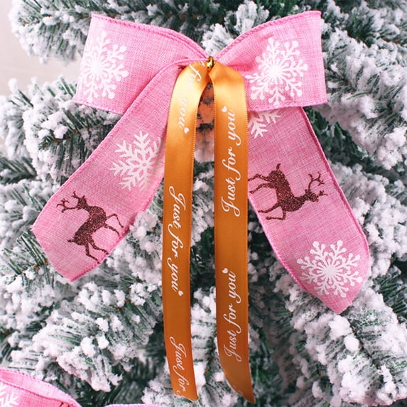 sruoe Christmas Tree Bow Decoration, Christmas Tree Topper, Velvet Bows for Christmas Tree, Gift Packag Bow Ribbon, Lightweight Hanging Christmas Bows for Home Front Door Party Decor, Pink