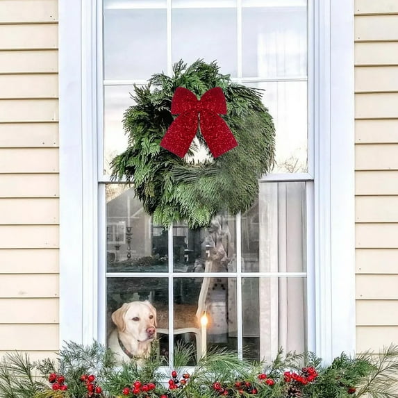 sruoe Christmas Tree Bow Decoration, Christmas Tree Topper, Velvet Bows for Christmas Tree, Gift Packag Bow Ribbon, Lightweight Hanging Christmas Bows for Home Front Door Party Decor, Red