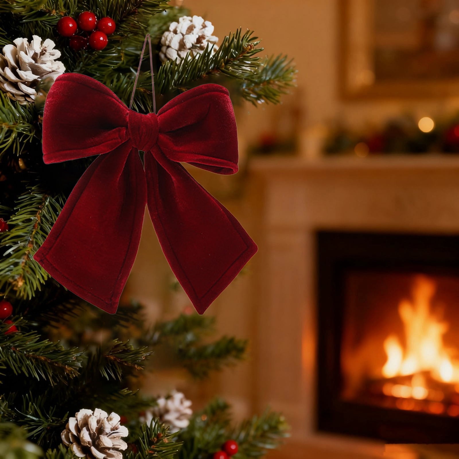 sruoe Christmas Tree Bow Decoration, Flock Christmas Tree Topper ...