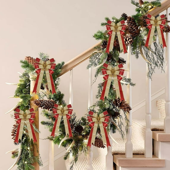 sruoe Christmas Tree Bows Ribbon, Christmas Tree Decorations Indoor, Xmas Tree Bowknot Ornaments, Wreath, Sequined Bow, Hanging Christmas Tree Topper for Wedding Holiday Party Decoration, Multicolor