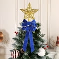 thumbnail image 1 of sruoe Christmas Tree Bows Ribbon, Christmas Tree Decorations Indoor, Xmas Tree Bowknot Ornaments, Wreath, Sequined Bow, Hanging Christmas Tree Topper for Wedding Holiday Party Decoration, Blue, 1 of 6