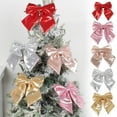 thumbnail image 1 of sruoe Christmas Tree Bows Ribbon, Christmas Tree Decorations Indoor, Xmas Tree Bowknot Ornaments, Wreath, Sequined Bow, Hanging Christmas Tree Topper for Wedding Holiday Party Decoration, Gold, 1 of 6