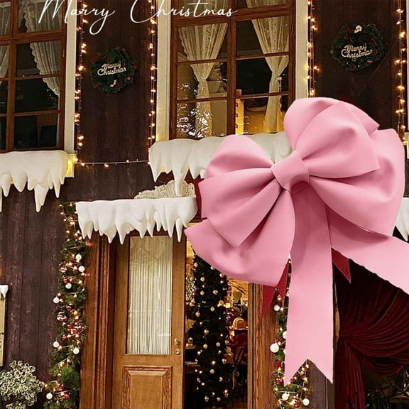 sruoe Christmas Tree Bows Ribbon, Christmas Tree Decorations Indoor, Xmas Tree Bowknot Ornaments, Wreath, Sequined Bow, Hanging Christmas Tree Topper for Wedding Holiday Party Decoration, Pink