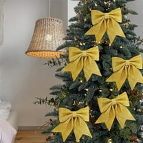 sruoe Christmas Tree Bows Ribbon, Christmas Tree Decorations Indoor, Xmas Tree Bowknot Ornaments, Wreath, Sequined Bow, Hanging Christmas Tree Topper for Wedding Holiday Party Decoration, Yellow