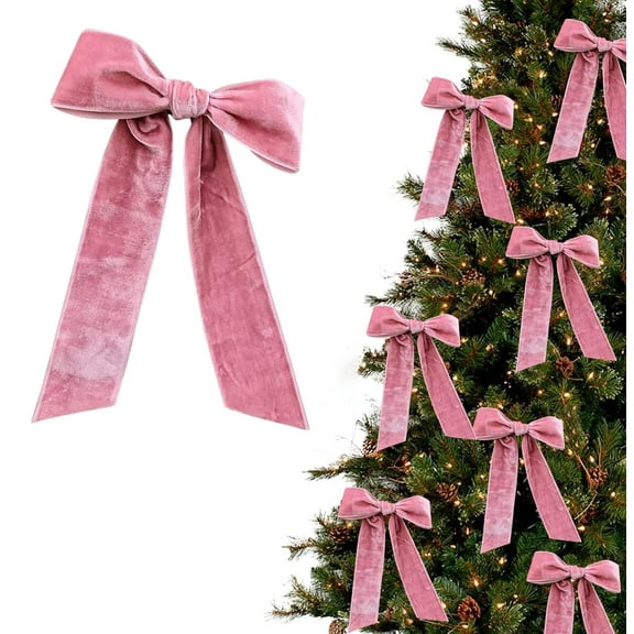 sruoe Christmas Tree Bows Ribbon, Christmas Tree Decorations Indoor, Xmas Tree Bowknot Ornaments, Wreath, Sequined Bow, Hanging Christmas Tree Topper for Wedding Holiday Party Decoration, Pink