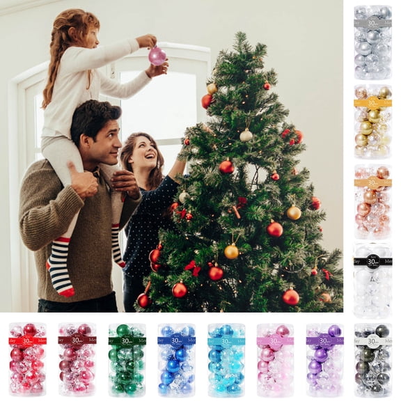 sruoe Christmas Tree Decoration, Electroplated Plastic Balls, Realistic, Topiary, Classic Christmas Tree for Christmas Day, Red, 30 Balls