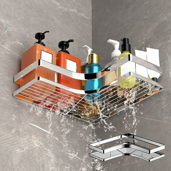 sruoe Corner Shower Organizer Clearance, Bathroom Shelf Organizer, Wall Mount Suction Cup Bathroom Storage Rack, No Drilling Over The Shower Head Caddy