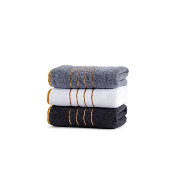 sruoe Decorative Striped Polyester Hand Towels, 29.5x13.8in Soft Highly Absorbent Towel Sets, Kitchen Towels with Elegant Border Design for Bathroom Gym Spa Guest Room, 3Pack
