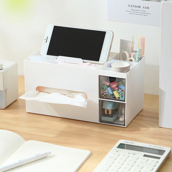 sruoe Desktop Storage Box, Office Desk Organizer with Drawer, Desk Organizers and Accessories, Small Storage Boxes, Capacity Pen Holders, Multifunctional Cosmetic Stationery Sundry Organizer
