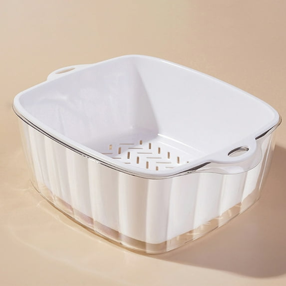 sruoe Draining Basket, 2 In 1 Container with Draining Basket, Fruit Vegetable Wash Basket, Kitchen Double Layered Drain Basket Bowl Washing Colander, Basket for Hosehold, Living Room, Plastic