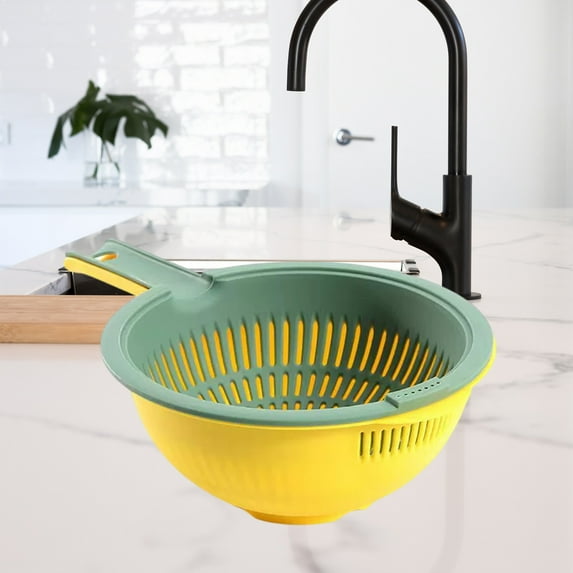 sruoe Draining Basket, 2 In 1 Container with Draining Basket, Fruit Vegetable Wash Basket, Kitchen Double Layered Drain Basket Bowl Washing Colander, Basket for Hosehold, Living Room, Plastic