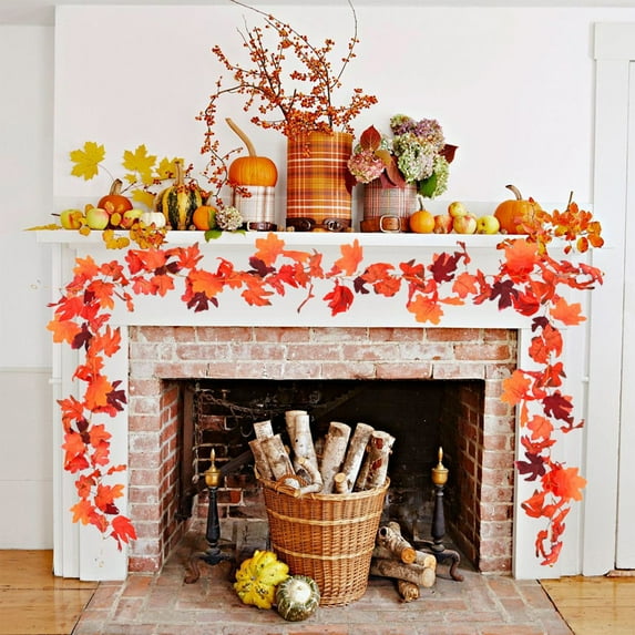 sruoe Fall Garland Maple Leaf, Halloween Decoration, Artificial Leaf Garland Rattan, Pumpkin Maple Leaf GarlandHanging Fall Leaves for Thanksgiving Autumn Home Decoration