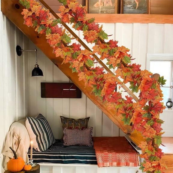 sruoe Fall Garland Maple Leaf, Halloween Decoration, Artificial Leaf Garland Rattan, Pumpkin Maple Leaf GarlandHome Halloween Christmas Party Fireplace Decoration