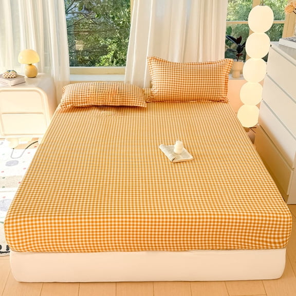 sruoe Fitted Bed Sheets, Queen Fitted Sheets, Deep Pocket Non-Slip Mattress Cover, Mattress Protector, Full Size Bottom Sheet, Soft Washable for Home, Bedroom, Bed Sheets, Orange