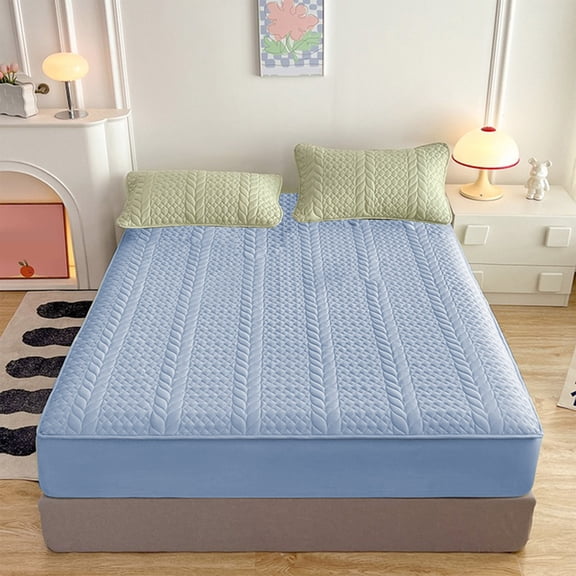 sruoe Fitted Sheet Deep Pocket, Single Fitted Bedsheet, Queen Fitted Sheet Only, Anti-Slip Mattress Cover, Elastic Corners Fit Sheets, Soft Breathable Durable Fabric Bed Sheets, Blue
