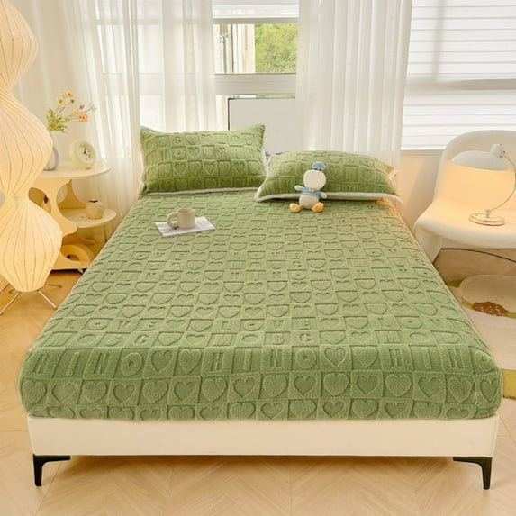 sruoe Fitted Sheet Deep Pocket, Single Fitted Bedsheet, Queen Fitted Sheet Only, Anti-Slip Mattress Cover, Elastic Corners Fit Sheets, Soft Breathable Durable Fabric Bed Sheets, Green