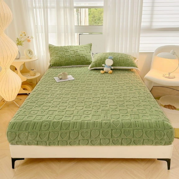 sruoe Fitted Sheet Deep Pocket, Single Fitted Bedsheet, Queen Fitted Sheet Only, Anti-Slip Mattress Cover, Elastic Corners Fit Sheets, Soft Breathable Durable Fabric Bed Sheets, Green