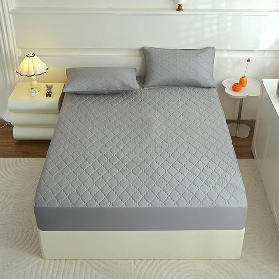 sruoe Fitted Sheet Deep Pocket, Single Fitted Bedsheet, Twin Fitted Sheet Only, Anti-Slip Mattress Cover, Elastic Corners Fit Sheets, Soft Breathable Durable Fabric Bed Sheets, Gray