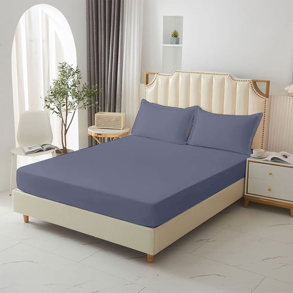 sruoe Fitted Sheet Set, Fitted Sheet Deep Pocket, Mattress Protector Bed Cover, Breathable Soft Non Slip for Care Bed Sheet, Bottom Sheet for Bed Bedspread, Navy