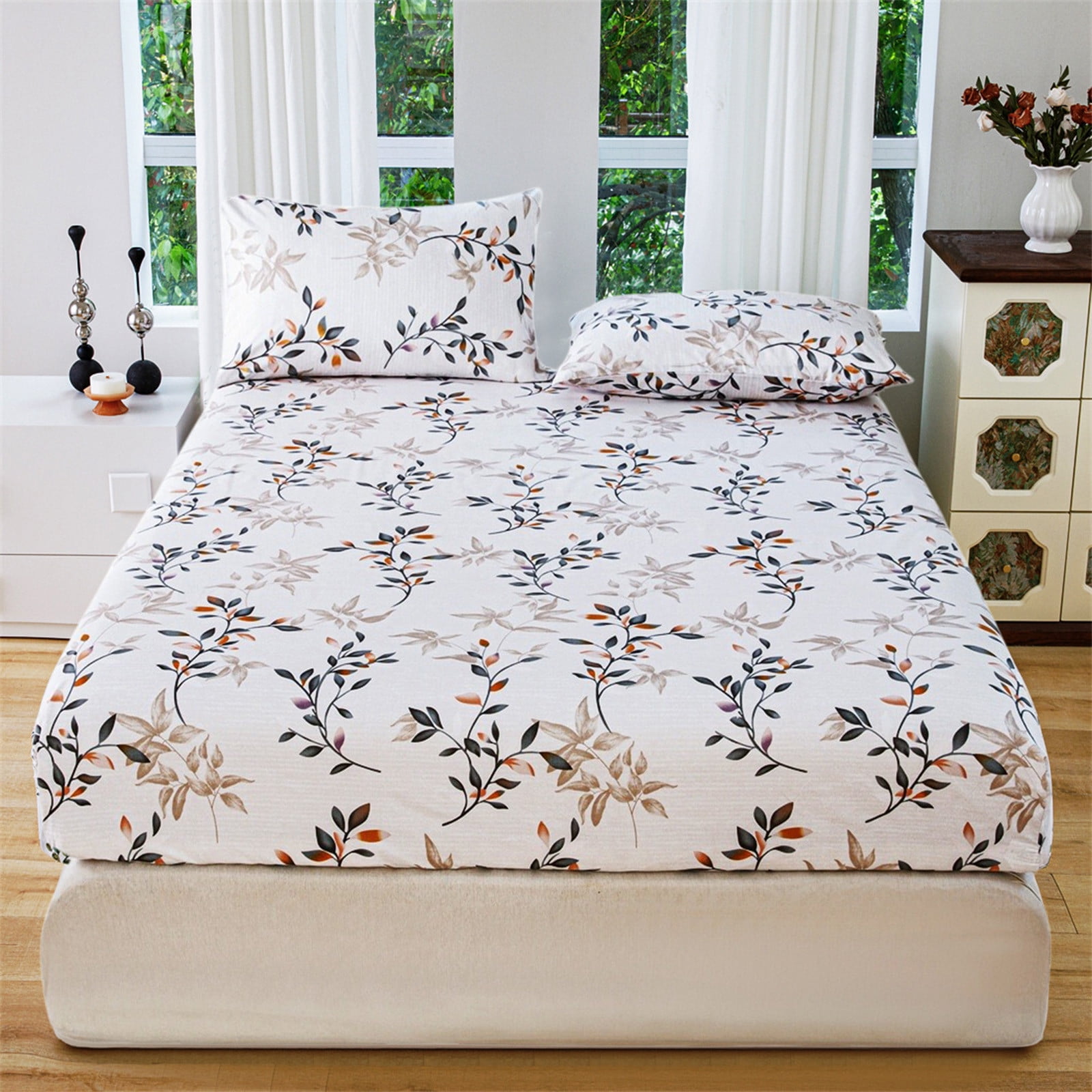 sruoe Floral Fitted Bed Sheets, Full Fitted Sheets, Deep Pocket Non — free download