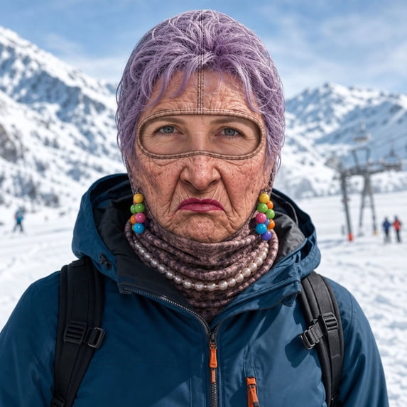 sruoe Funny Old Lady Ski Mask, Realistic Human Face Print Balaclava, 3D Printed Full Neck Gaiter, Novelty Winter Face Cover for Skiing Snowboarding Moto Outdoor Costume Parties Funny Holiday Gifts