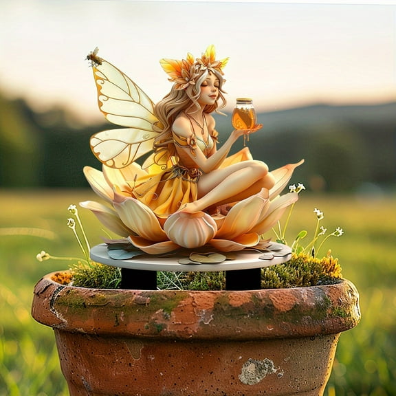 sruoe Garden Statues for Outside, Decoration Ground Insert, Fairy Flower Pot Decor, Flat Acrylic Patio Decor, Bohemian Garden Statue, Outdoor Lawn Ornament for Home and Yard