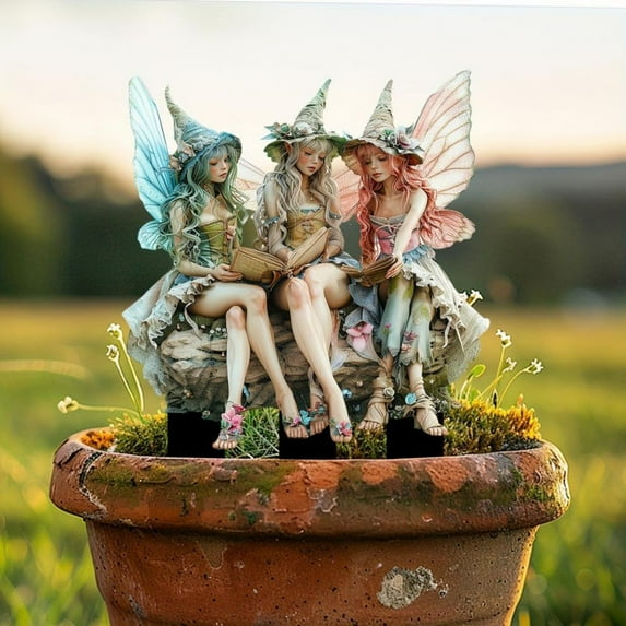 sruoe Garden Statues for Outside, Decoration Ground Insert, Fairy Flower Pot Decor, Flat Acrylic Patio Decor, Bohemian Garden Statue, Outdoor Lawn Ornament for Home and Yard