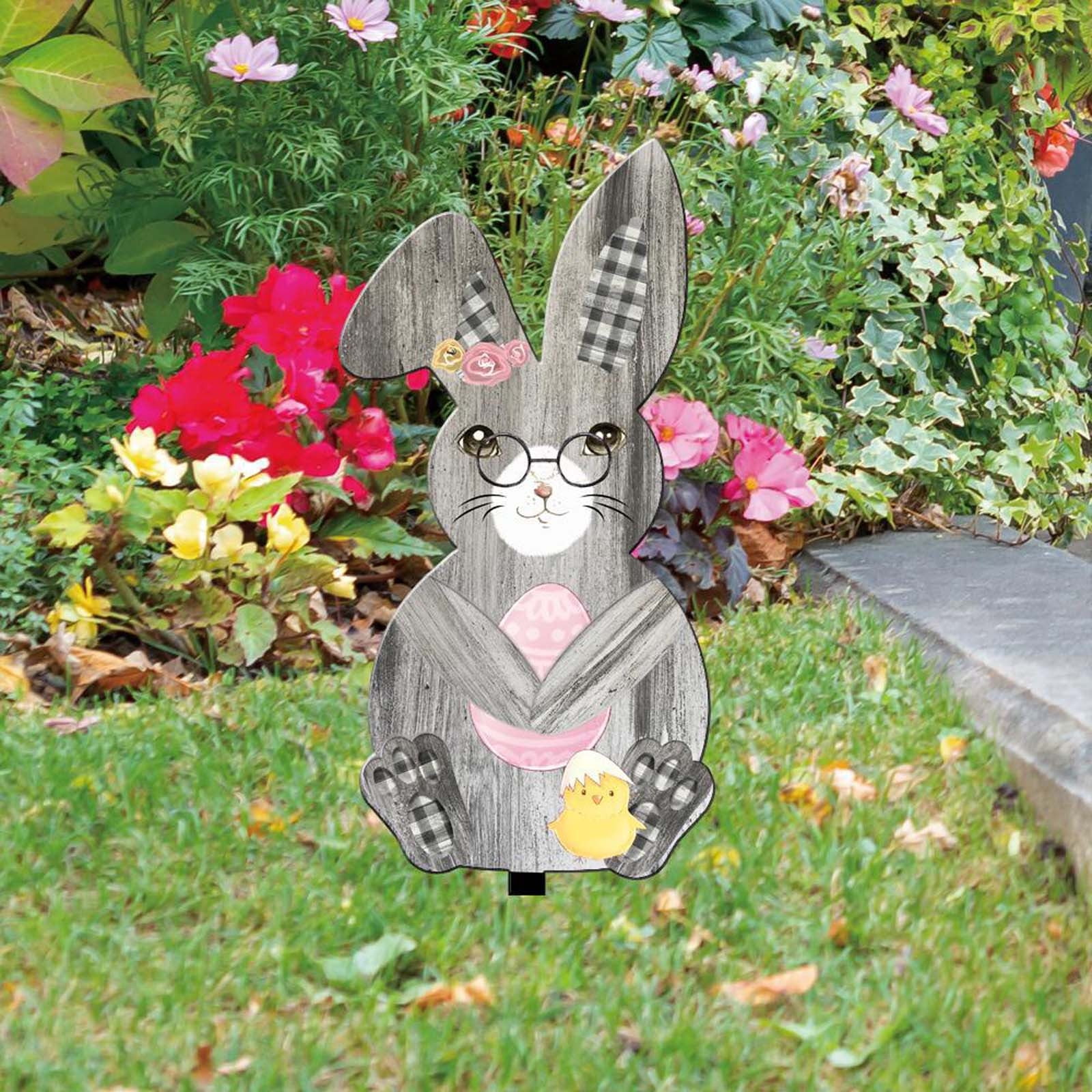 sruoe Garden Statues for Outside, Decoration Ground Insert, Fairy Flower Pot Decor, Flat Acrylic Patio Decor, Easter Garden Statue, Outdoor Lawn Ornament for Home and Yard