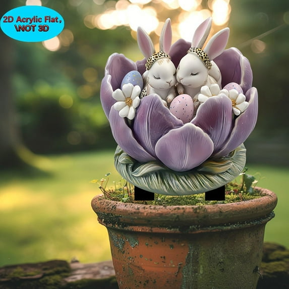 sruoe Garden Statues for Outside, Decoration Ground Insert, Fairy Flower Pot Decor, Flat Acrylic Patio Decor, Easter Garden Statue, Outdoor Lawn Ornament for Home and Yard