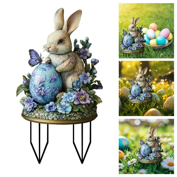 sruoe Garden Statues for Outside, Decoration Ground Insert, Fairy Flower Pot Decor, Flat Acrylic Patio Decor, Easter Garden Statue, Outdoor Lawn Ornament for Home and Yard