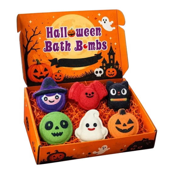 sruoe Halloween Bath Bombs Gift Set, 6‑Piece Festive Bath Fizz Set, Halloween Holiday Gift Decor, Halloween Themed Accessory for Party Favor Gift‑giving Home Use
