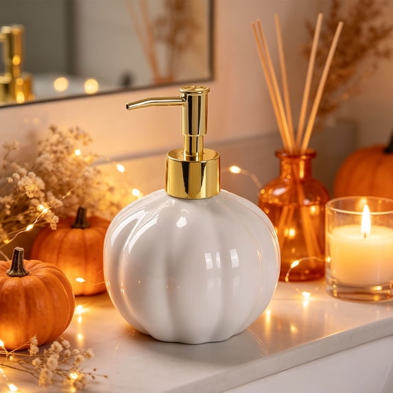 sruoe Halloween Ceramic Pumpkin Soap Dispenser,Fall Lotion Pump Bottle,Halloween Tabletop Decoration,Halloween Holiday Decor for bathroom kitchen countertop
