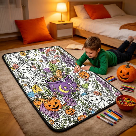 sruoe Halloween DIY Coloring Throw Blanket, Creative Hand‑Draw Craft, Halloween Home Decor, Halloween Themed Blanket for Sofa Couch Holiday Gathering
