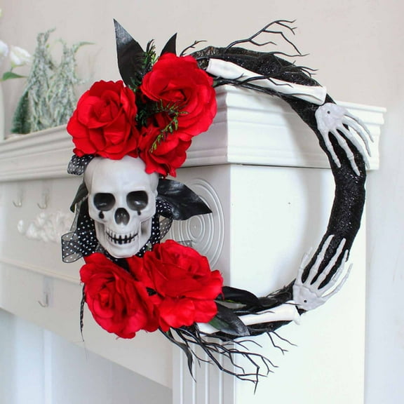 sruoe Halloween Decor, Halloween Decoration Indoor, Artificial Wreaths, Halloween Decoration Outdoor, Halloween Decoration, Front Door Wreaths, Halloween Horror Skeleton Simulation Maple Leaf Wreath