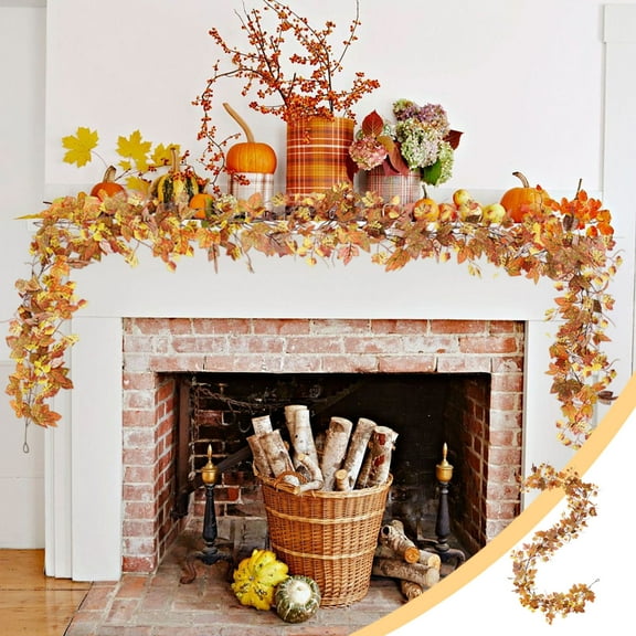 sruoe Halloween Decoration, Fall Garland Maple Leaf, Artificial Green Plant, Christmas Fall Maple Garland, Thanksgiving Party Wall Decor, Garlands for Door Home Party Fireplace Decorations