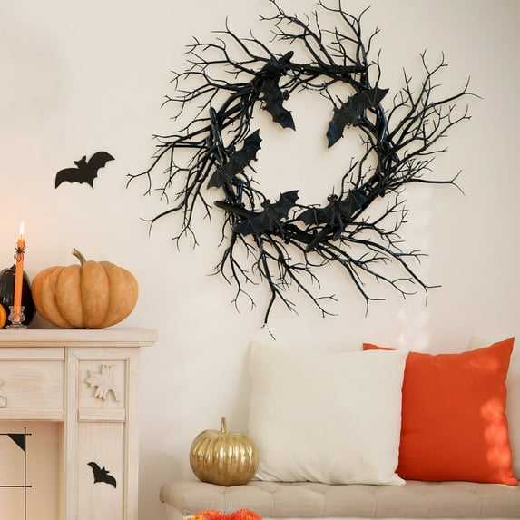 sruoe Halloween Decorations, Halloween Wreaths for Front Door, Artificial Wreaths, Indoor Outdoor Halloween Decor, Halloween Wreaths for Front Door, Halloween Simulation Bats Wreath
