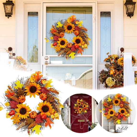 sruoe Halloween Decorations, Halloween Wreaths for Front Door, Artificial Wreaths, Indoor Outdoor Halloween Decor, Pumpkin Wreath Maple Leaves, Sunflowers Wreath, Halloween Wreaths for Front Door