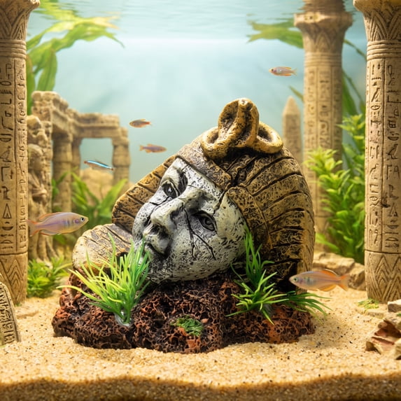 sruoe Halloween Egyptian Pharaoh Aquarium Ornament, Halloween Ornaments, Aquarium Landscaping Decor for Freshwater Tank, Saltwater Fish Tank Layout