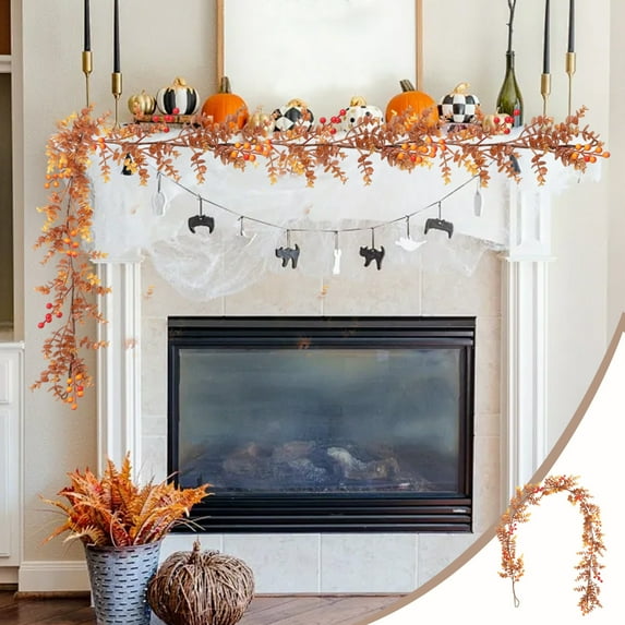 sruoe Halloween Garland, Artificial Garland Rattan, Artificial Maple Leaf Vine, Hanging Maple Leaf Garland, Fall Garland, Thanksgiving Party Wall Decor, Garlands for Door Home Party Fireplace Decor
