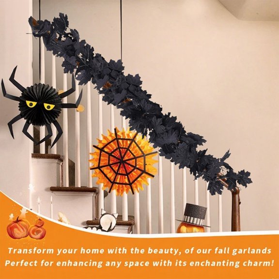 sruoe Halloween Garland, Artificial Garland Rattan, Artificial Maple Leaf Vine, Hanging Maple Leaf Garland, Fall Garland, Thanksgiving Party Wall Decor, Garlands for Door Home Party Fireplace Decor