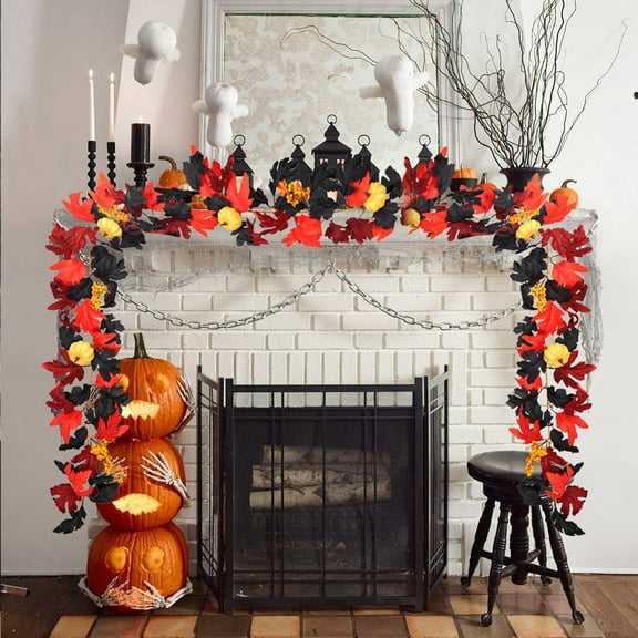 sruoe Halloween Maple Leaf Vine Garland, Artificial Garland Rattan, Hanging Maple Leaf Garland, Indoor Christmas Fall Maple Garland, Hanging Fall Leaves for Thanksgiving Autumn Home Decoration